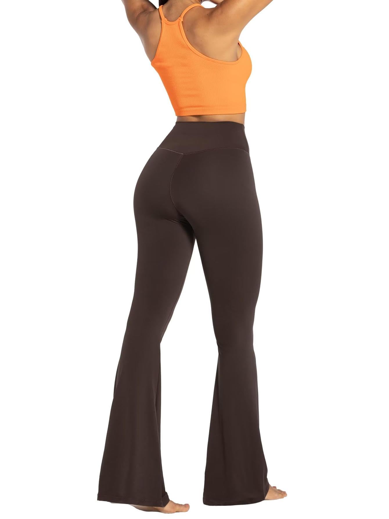 Am Direct Womens Flare Leggings No Front Seam Flare Yoga Pants with Tummy Control Crossover High Waist Coffee