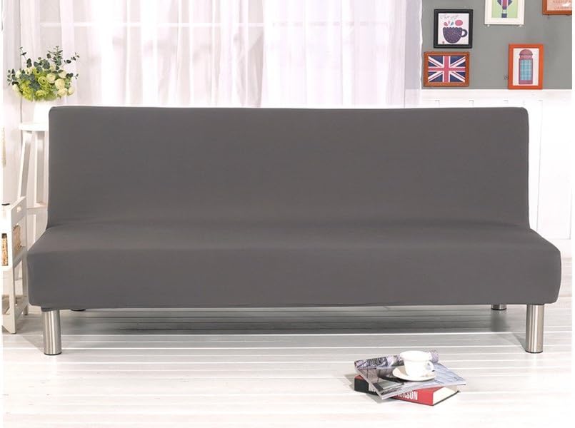 Solid Colour Armless Sofa Bed Cover Polyester Spandex Stretch Futon Slipcover Protector 3 Seater Elastic Full Folding Couch Sofa Cover fits Folding Sofa Bed without Armrests 80" x 50" in (Grey) - Image 5