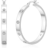 KUMIKUMI Sterling Silver Hoops Earrings for Women,5MM Wide Hypoallergenic Thick Silver Hoop Earrings with Cubic Zirconia, 925 Silver Plated Hoop Earrings non Tarnish for Sensitive Ears 30/40/50mm