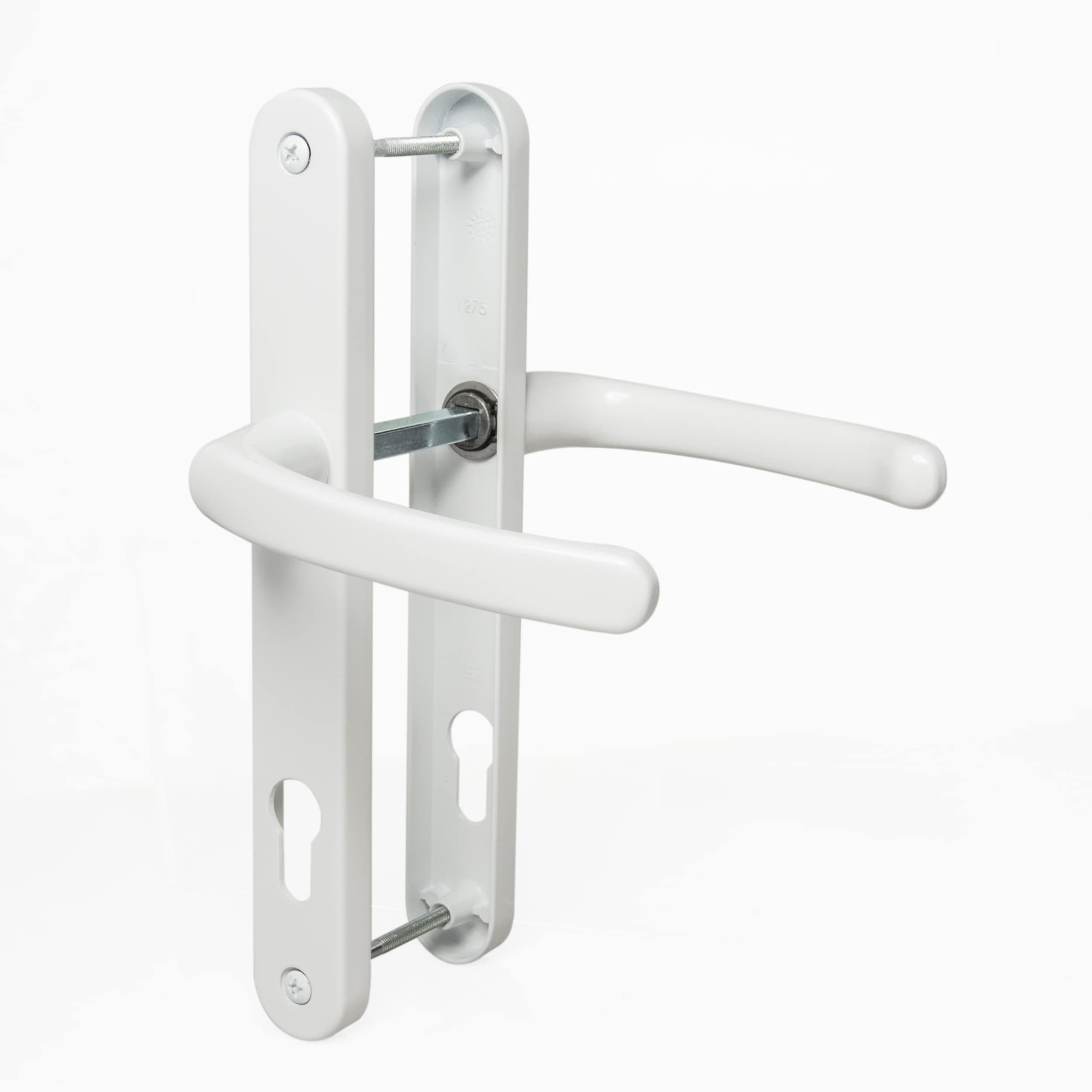 UPVC Door Handles Set - White - Lever/Lever - 92mm PZ (Centres) - 215mm Screw to Screw - Backplate 245mm X 32mm - UPVC Door Handle - White Replacement UPVC Door Handles - PVC Door Handle