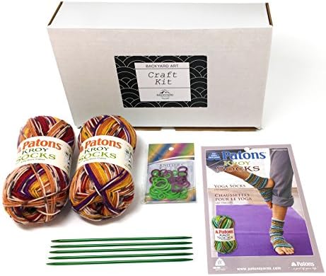 Knit Your Own Yoga Socks with this DIY Knitting Craft Kit in Kroy Sunset Stripes -- Project for Sock Knitters Includes Yarn, Double-Pointed Knitting Needles, Stitch Markers and Printed Pattern