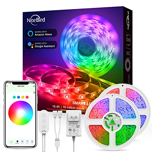 Smart LED Strip Lights, Nitebird 32.8ft LED Lights Strip, RGB Color Changing, Work with Alexa