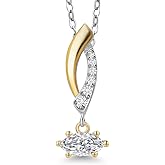 Gem Stone King 925 Silver and 10K Yellow Gold 6X3MM Marquise Gemstone Birthstone and White Lab Grown Diamond Pendant Necklace | Two-Tone Necklace For Women | 18 Inch Silver Chain