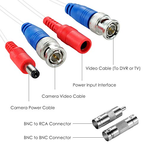 ZOSI 1 Pack 100ft (30 Meters) 2-in-1 Video Power Cable, BNC Extension Surveillance Camera Cables for Video Security Systems (Included 1X BNC Connectors and 1X RCA Adapters)-White Color