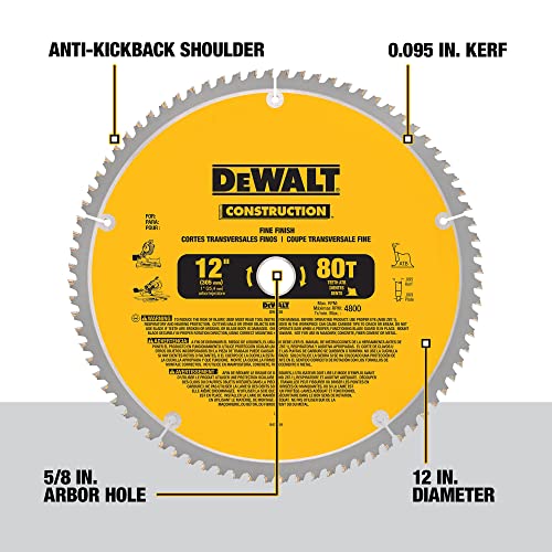 DEWALT 12Inch Miter Saw Blade, Crosscutting, Tungsten Carbide, 80