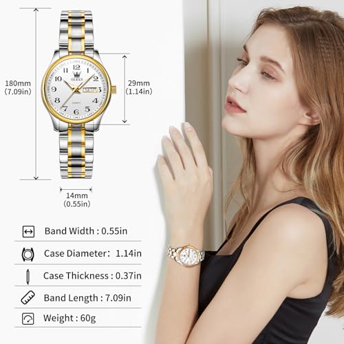 OLEVS Luxury Ladies Watches,Women's Watch with Day and Date,Female Watch for Small Wrist,Gold Stainless Steel Watches for Women,Easy Read Ladies Wrist Watches Waterproof（Adjustable Strap