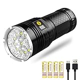 Led Flashlight 10000 Lumens, Semlos 12xCREE XM-L T6 LED 4 Modes Super Bright Tactical Flashlight, Waterproof Handheld Light with Power Display and 4x18650 Rechargeable Lithium Batteries