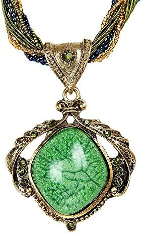 Aishemi Jewelry Bohemia Vintage National Style Cat's Eye Stone Pendant Necklace for Women Bx02 (Green)