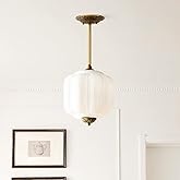 CKENSU Milk Glass Ceiling Light Fixture - Antique Brass Semi Flush Mount Pendant Light for Kitchen, Hallway, and Bedroom (Whi