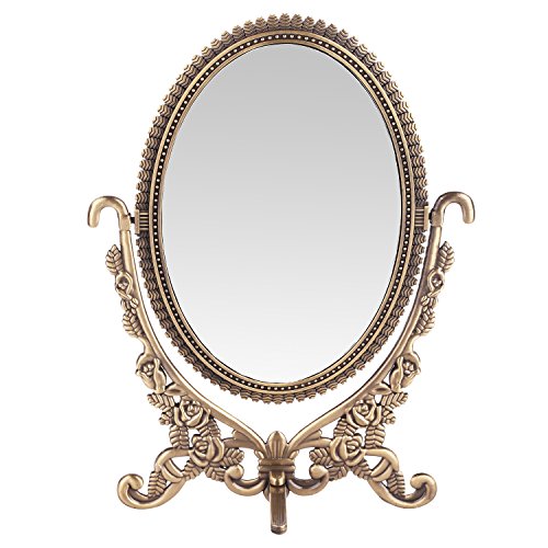 LeJu Vanity Mirror, Ellipse Two-sided Rotatable Bronze Vintage Vanity Mirror
