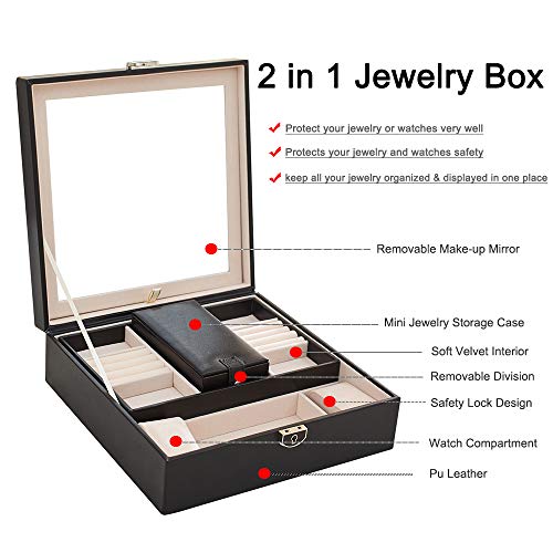 VEEKALA Two Layer PU Leather Large Jewelry Holder Display Storage Case with Lock