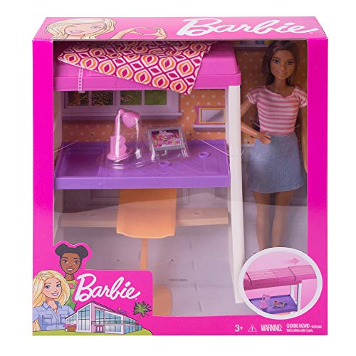 Barbie Doll and Furniture Set, Loft Bed with Transforming Bunk Beds and