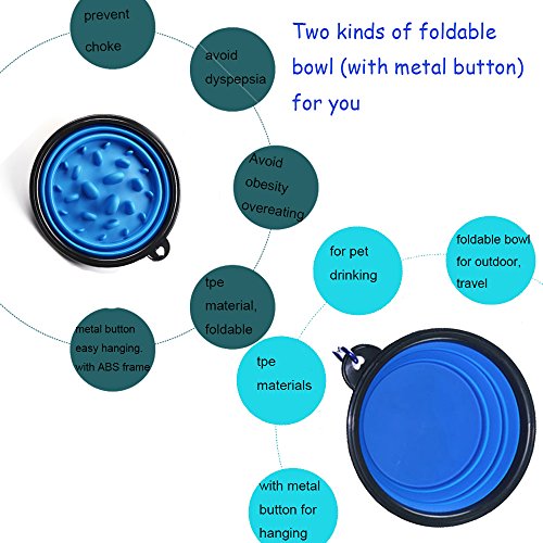 Collapsible Dog Bowl - Cat Dog Water Bottle For Walking Food Containers With 2 Pcs Water Bowls - Large Dog Bowl Travel Water Dispenser - 2 in 1 Portable Pet Drinking Cup With Slow Feeder Bowl