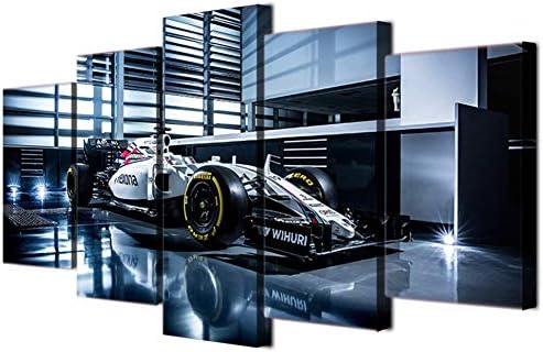 JOLOMOY Wall Art Painting 5 Panels Canvas Prints, Oil Painting Printed on Canvas - F1 White Cool Racing Car Giclee Canvas Paintings Artwork Pictures Posters for Home Decor Unframed (Large)