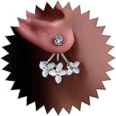 Aneneiceera Vintage Crystal Ear Jacket Earrings Gold Acrylic Flower Earrings Tiny Crystal Stud Earrings Enamel White Flower Jacket Earrings Jewelry for Women