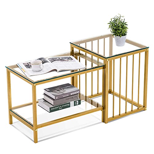 ivinta Nesting Coffee Table for Living Room, Modern Gold Glass Coffee