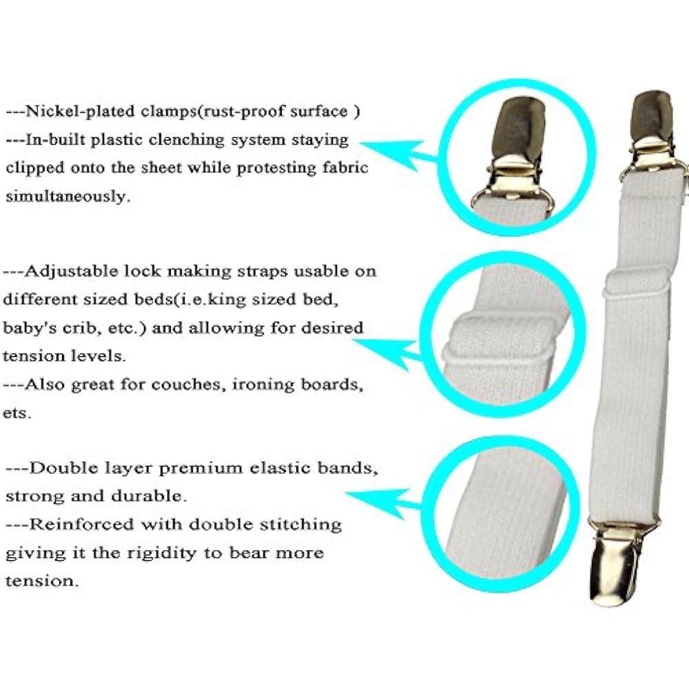 Bs 4Pcs Sheet Straps White Adjustable Bed Corner Holder Elastic Straps Clips eBay