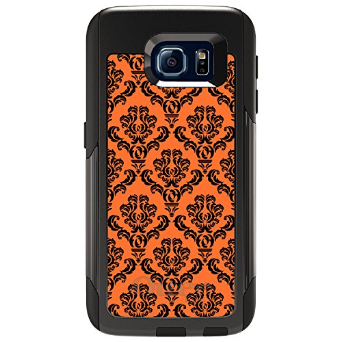 CUSTOM Black OtterBox Commuter Series Case for Samsung Galaxy S6 - Orange Black Damask Pattern