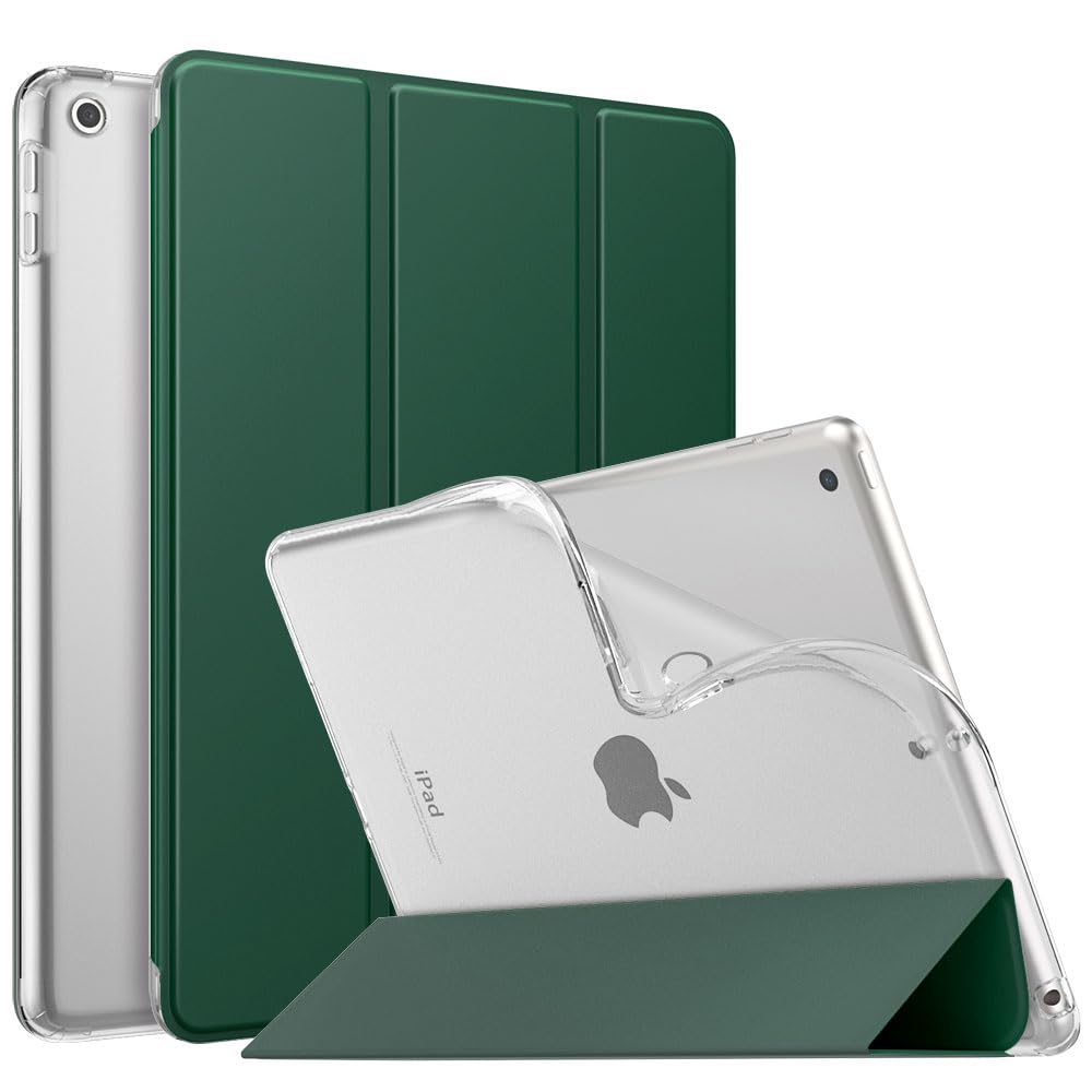 MoKo Case for iPad 9th Generation 2021/ iPad 8th Generation 2020/ iPad 7th Generation 2019,Soft Translucent TPU Frosted Back Cover Slim iPad 10.2" Case with Stand,Auto Wake/Sleep,Pine Forest Green — image 1