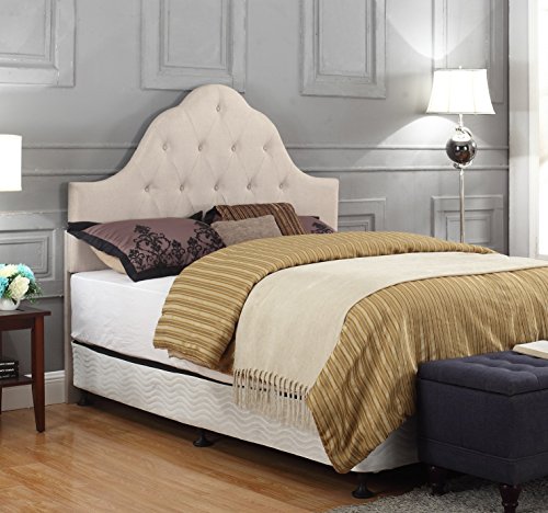 Container Furniture Direct Newton Collection Modern Button Tufted Linen Fabric Upholstered Bedroom Headboard, Beige