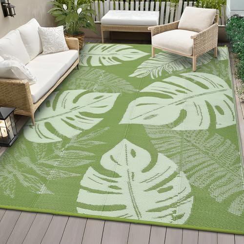COZYLOOM Outdoor Patio Rug 8x10 Waterproof Plastic Straw Rug Reversible UV Resi…