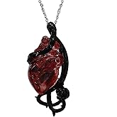 KOFISNI Gothic Anatomical Heart Necklace for Women Silver Black Big Anatomical Heart Pendant Necklace Halloween Goth Accessories Necklace Halloween Jewelry Gifts for Women