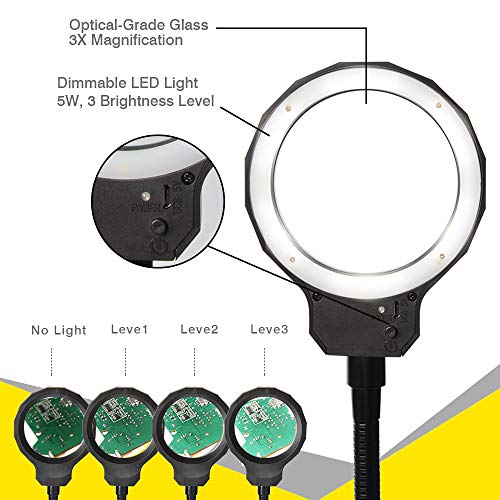Helping Hands Soldering With LED Magnifier and USB Fan, 3 Brightness LED Third Hand Tool Station with 6 Flexible Gooseneck Arm Heavy Metal Base for DIY Craft Solder Detailed Electronics Repair Jewelry - Thumbnail 2