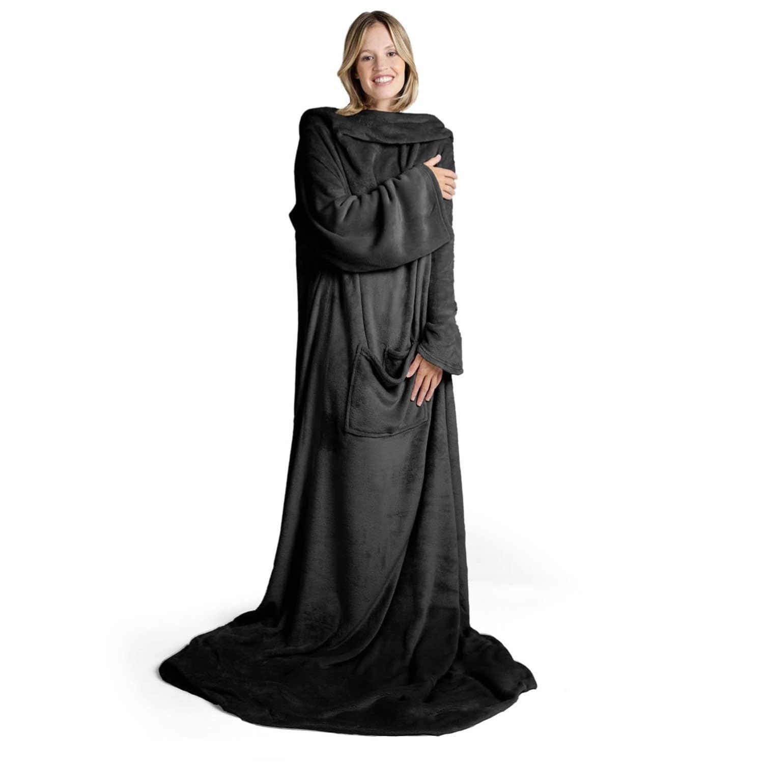 Blumtal Adult Fleece Blanket with Sleeves 170 x 200 cm, Charcoal, Anthracite