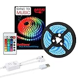 Music LED Strip Lights 2M/6.6FT 5V USB Powered Light Strip 5050 RGB Light Color Changing with Music IP65 Waterproof LED String Lights Kit with IR Controller by DotStone