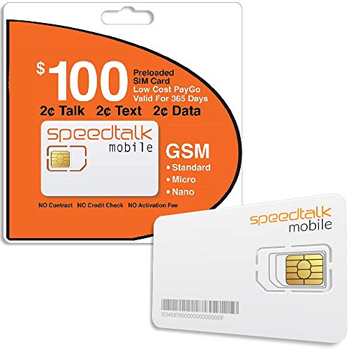 SpeedTalk Mobile Prepaid SIM Card for Unlocked Smart Cell Phones - Talk & Text 5G 4G LTE Data - 1 Year Service | USA Coverage