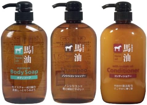 Horse oil body soap and shampoo and conditioner of three-piece set (each 600mL) - Made in Japan *AF27*
