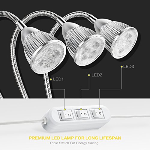 Premium UARZT Triple Head LED Grow Light 15W LED Grow Lamp W/360 Adjustable Gooseneck LED Grow Lights high Yield for Indoor Plants, Plant Growing, Hydroponic Garden, Greenhouses, Gardening, Office - Thumbnail 5