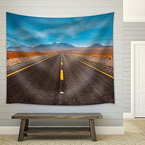 Beautiful Image of Empty Asphalt Road Through Field - Fabric Wall Tapestry Home Decor - 51x60 inches