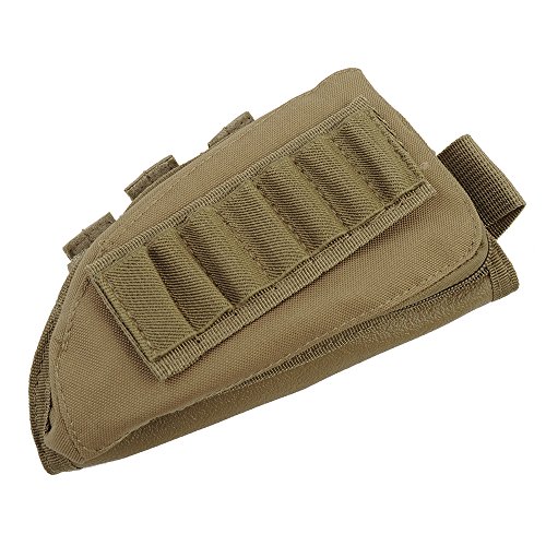 CS Force Military Nylon Rifle Buttstock Ammo Shell Holder Pouch with Cheek Leather Pad Right Hand for Tactical Hunting Tan