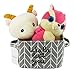 Small Canvas Fabric Foldable Organizer Storage Basket with Handle, Collapsible and Convenient for Nursery and Babies Room (Grey)