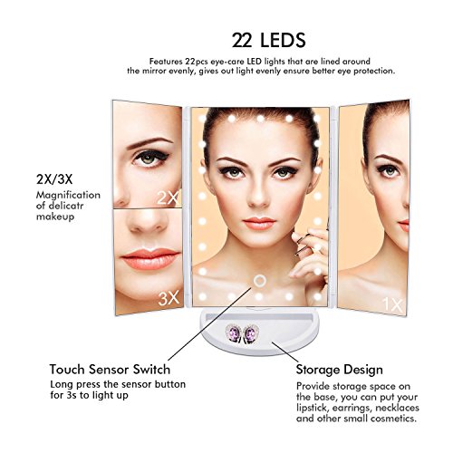 image for Lighted Vanity Makeup Mirror, Yevita Magnifying Make up Mirror with 22