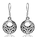 925 Oxidized Sterling Silver Bali Inspired Open Filigree Circle Dangle Hook Earrings
