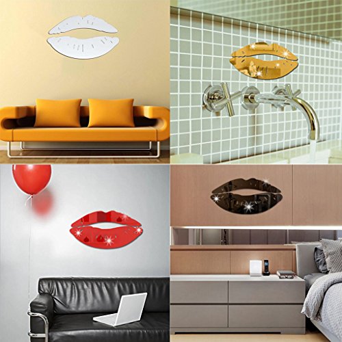 Youngy Wall Sticker Diy Modern 3d Kiss Lip Mirror Wall Sticker Acrylic Art Mural Decal Home Room Decor Red Pricepulse
