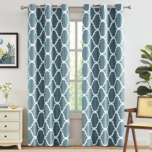 Melodieux Moroccan Fashion Thermal Insulated Room Darkening Blackout Grommet Curtains for Living Room, 42 by 84 Inch, Dusty Teal (2 Panels)