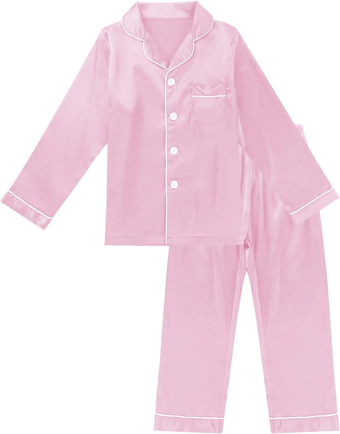 Kids Girls Boys Silk Satin Pajamas Set 2 Pieces Long Sleeves Button-Down Sleepwear Loungewear Sleepsuits