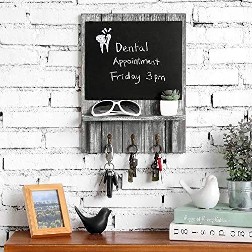 MyGift Rustic Gray Wood WallMounted Organizer with Chalkboard, Shelf