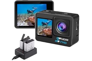 Xilecam Dual Screen Action Camera 1080P WiFi Waterproof Camera 4*Zoom 131FT(40m) Waterproof Underwater Camera with 2X 1050mAh Batteries and Multifunctional Accessories Sports Camera