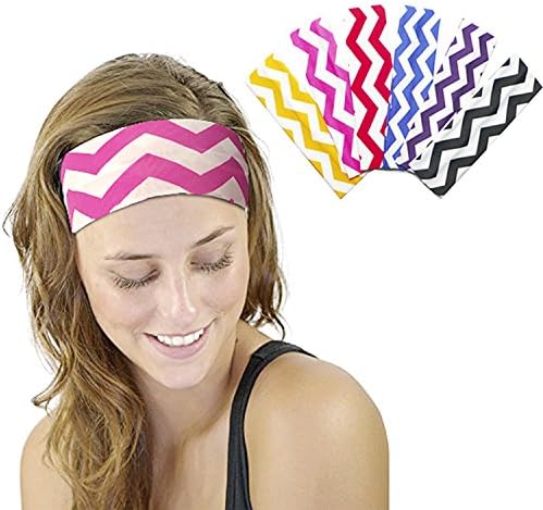 BmFit 6 Pcs Stretchy Cotton Yoga Headband, Wavy Line
