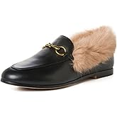 Divanne Loafers for Women, Womens Loafer Flats Gold Chain Penny Loafers Slip On Fur Loafer Mules