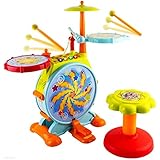 Play Baby Musical Big Toy Kids Drum Set with Adjustable Mic and Seat - Many Functions and Activities for Hours of Play - Pretend to Be A Real Drummer with Drumsticks, Pedals, and Bass Drum