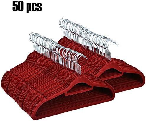 50 Pack Thin Non Slip Clothes Hanger, Light Weight ABS Material Space Saving for Suit Coat Dress with Tie Bar, Blue/Gray (wine red)