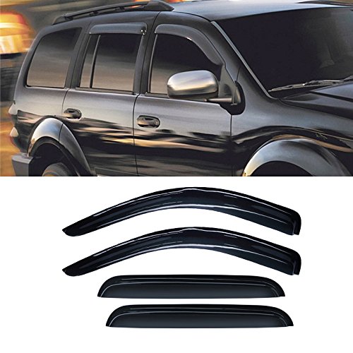 VIOJI4pcs Dark Smoke Outside Mount Style Sun Rain Guard Vent Shade Window Visors Compatible with 98-03 Dodge Durango 00-04 Dakota Crew Cab (Aka Quad Cab) Which Has 4 Full Size Doors
