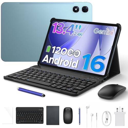 Luzglo P13 Pro 13 Inch Tablet, Android 16 Tablets, Gemini AI, 120Hz, 48GB RAM+256GB ROM/2TB TF, 12000mAh/18W, T7280 Octa-Core, 4G Dual SIM/OTG/16MP/Face ID/5G WiFi, Tablet with Keyboard Stylus