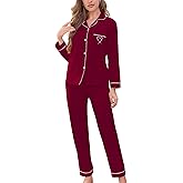 Pajamas for Women Set 2 Piece lounge sets Long Sleeve Button Down Loungewear Sleepwear Soft Pj,Chest Pocket(S-XL)