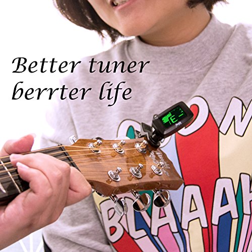 Mugig Guitar Tuner Clip-on Tuner for Guitar, Ukulele, Bass, Violin, Chromatic Tuning, 360 degree bright display, one button simple to use.